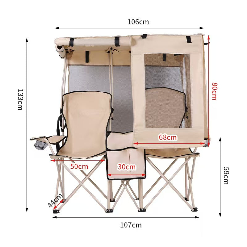 Outdoor camping leisure double folding chair fishing beach chair integrated sunshade rain canopy chair