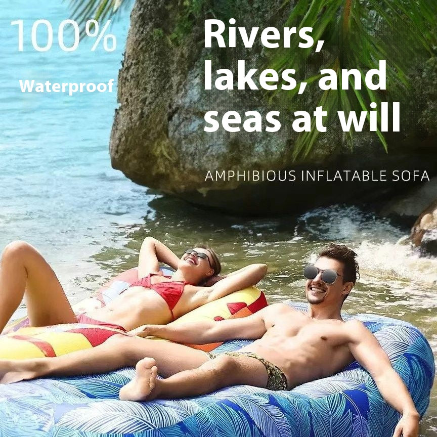 Amphibious inflatable sofa bed without air pump for beach swimming, floating bed for camping, picnic, office and lunch break