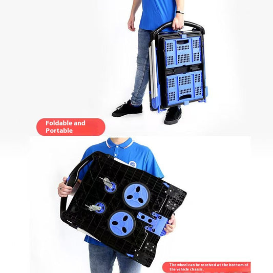 Folding double-decker supermarket shopping cart household grocery cart small cart pet stroller portable trolley