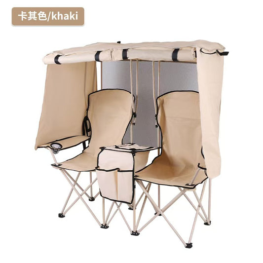Outdoor camping leisure double folding chair fishing beach chair integrated sunshade rain canopy chair