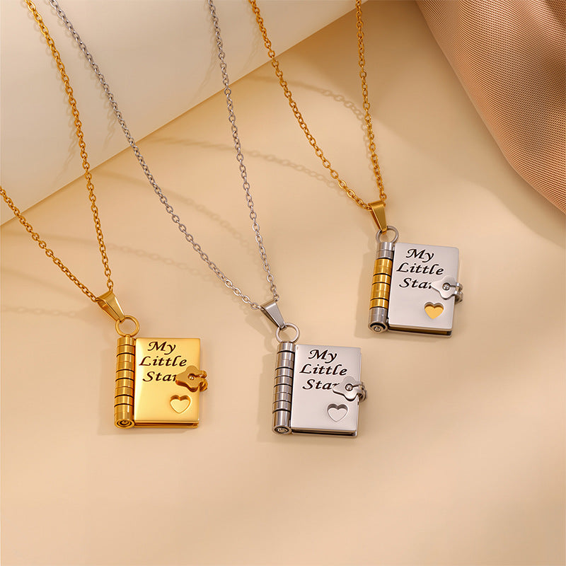 Titanium steel necklace for men and women; love letter necklace with open pendant; new couple necklace with personality temperament; collarbone chain