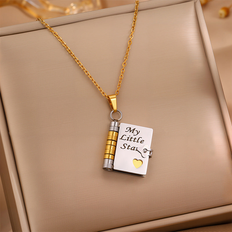 Titanium steel necklace for men and women; love letter necklace with open pendant; new couple necklace with personality temperament; collarbone chain