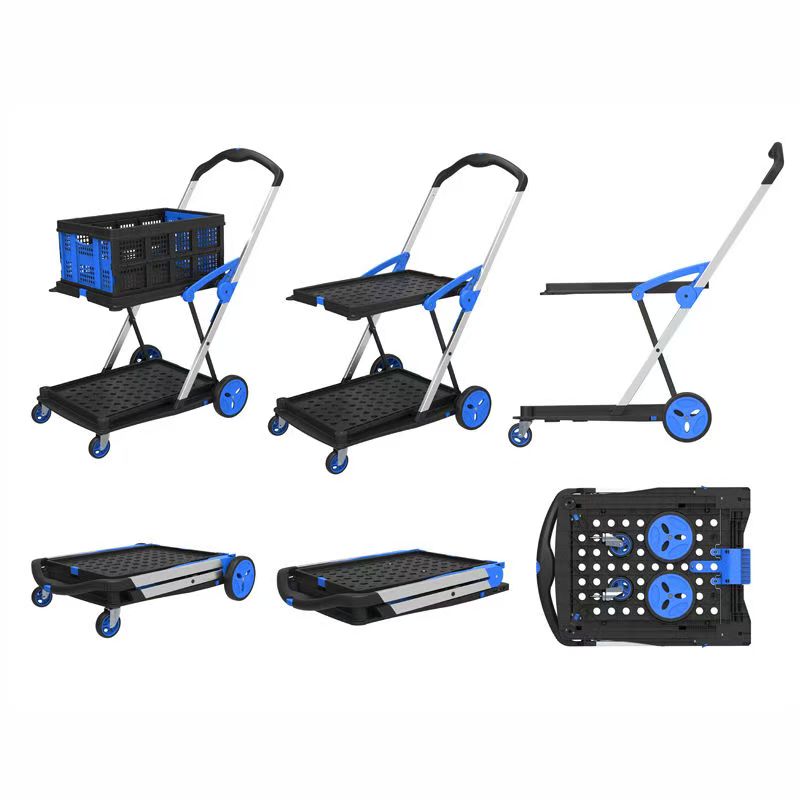 Folding double-decker supermarket shopping cart household grocery cart small cart pet stroller portable trolley