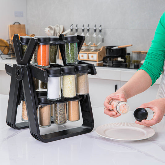 Household rotating spice jar storage rack kitchen spice rack set glass spice bottle spice jar storage rack
