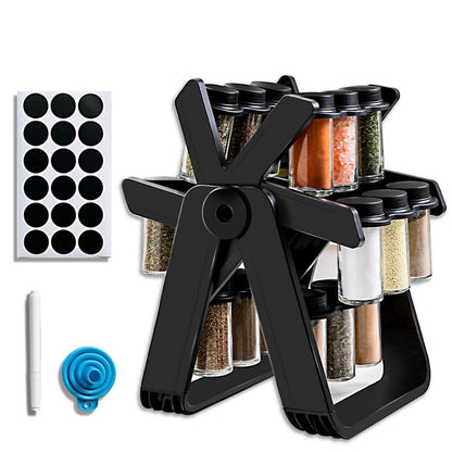 Household rotating spice jar storage rack kitchen spice rack set glass spice bottle spice jar storage rack