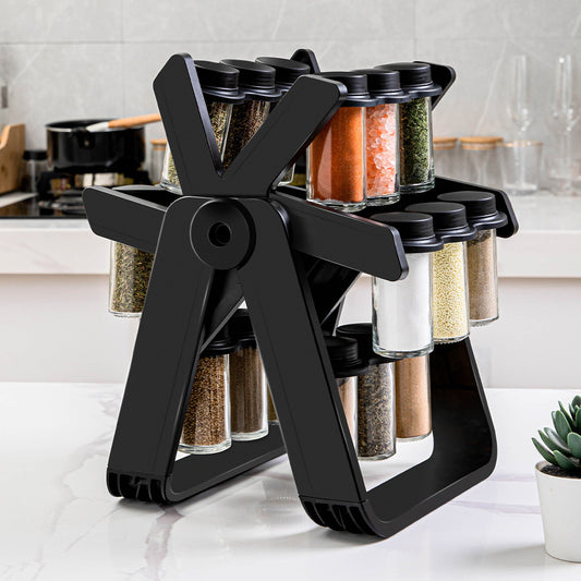 Household rotating spice jar storage rack kitchen spice rack set glass spice bottle spice jar storage rack
